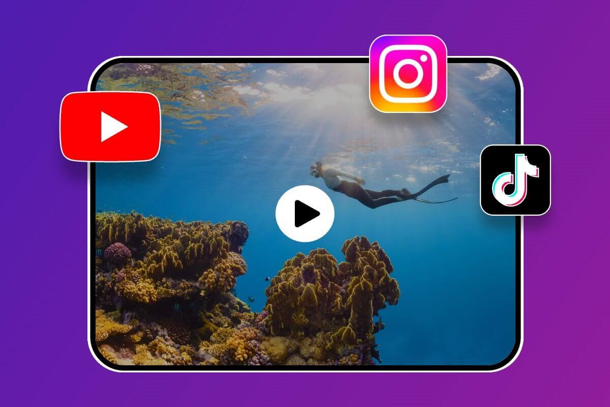 A HD video of an underwater dive with instagram YouTube and TikTok icons attached