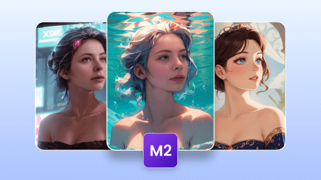 AI image generation with Fotor's AI M2 model, in underwater, realistic, and anime styles