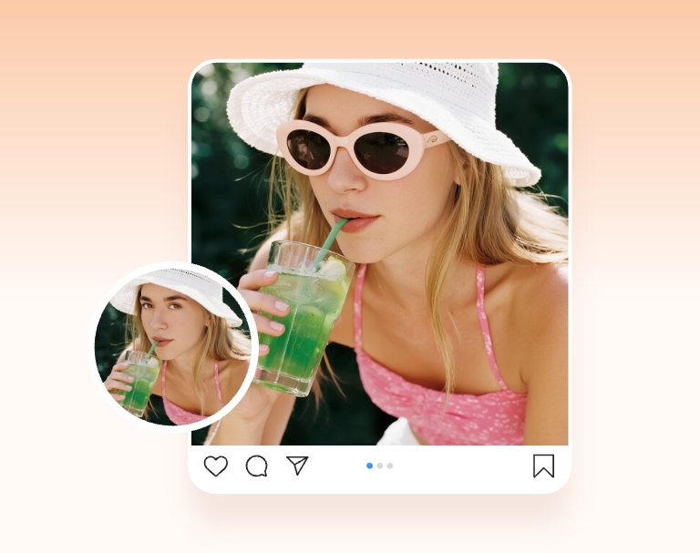 create a social media post of a girl drinking soda with fotor ai image agent