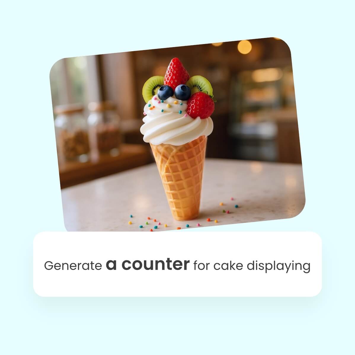 input prompt to change the background to a cake displaying counter with fotor ai image agent