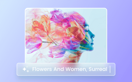 Creative abstract image with a woman's side profile and flowers, generated by Fotor's AI tool